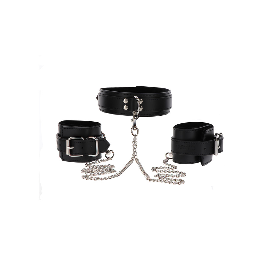 Taboom - Vegan Leather Heavy Collar and Wrist Cuffs S&M