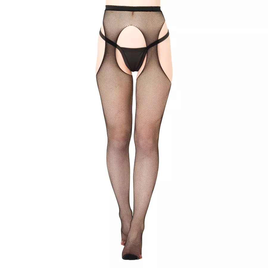 Daring Intimates - Fishnet Suspender Tights with Open Crotch and Hips Lingerie
