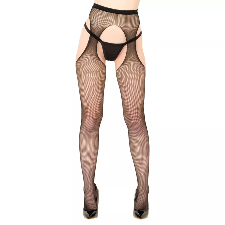 Daring Intimates - Fishnet Suspender Tights with Open Crotch and Hips Lingerie