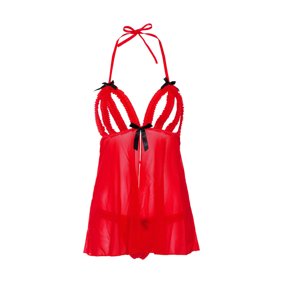 Daring Intimates - Peek-a-Boo Ruffle Babydoll Red Lingerie