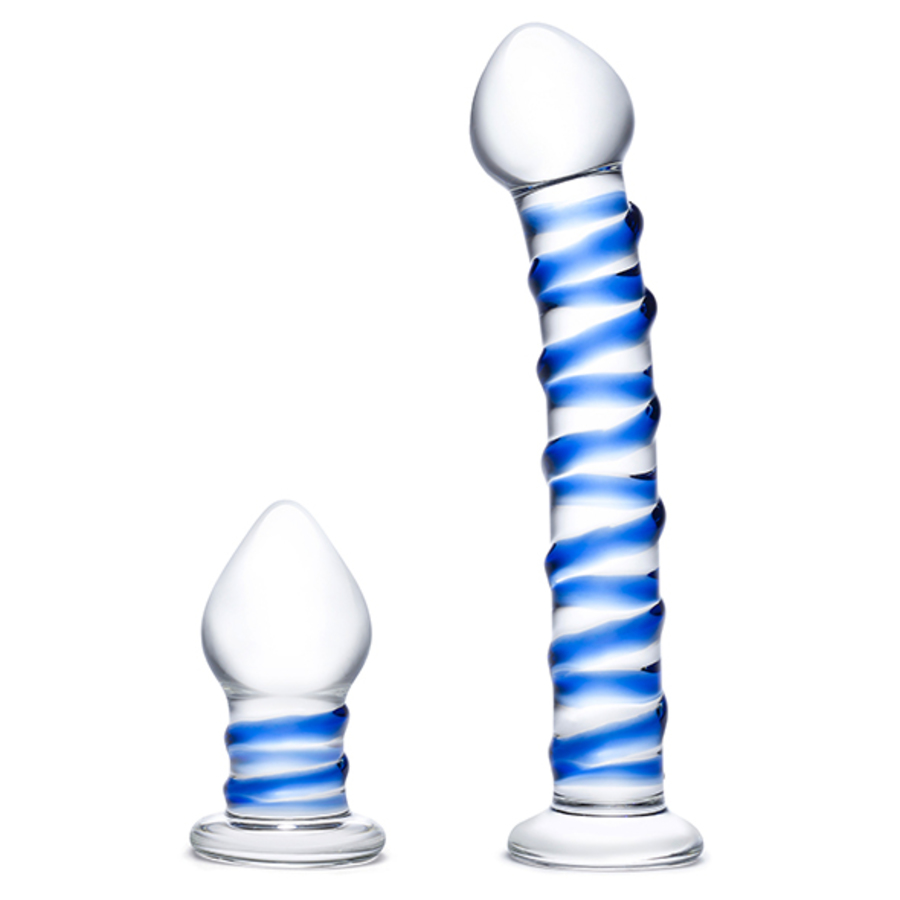 Glas - Double Penetration Glass Swirly Dildo & Butt Plug Set Toys for Her