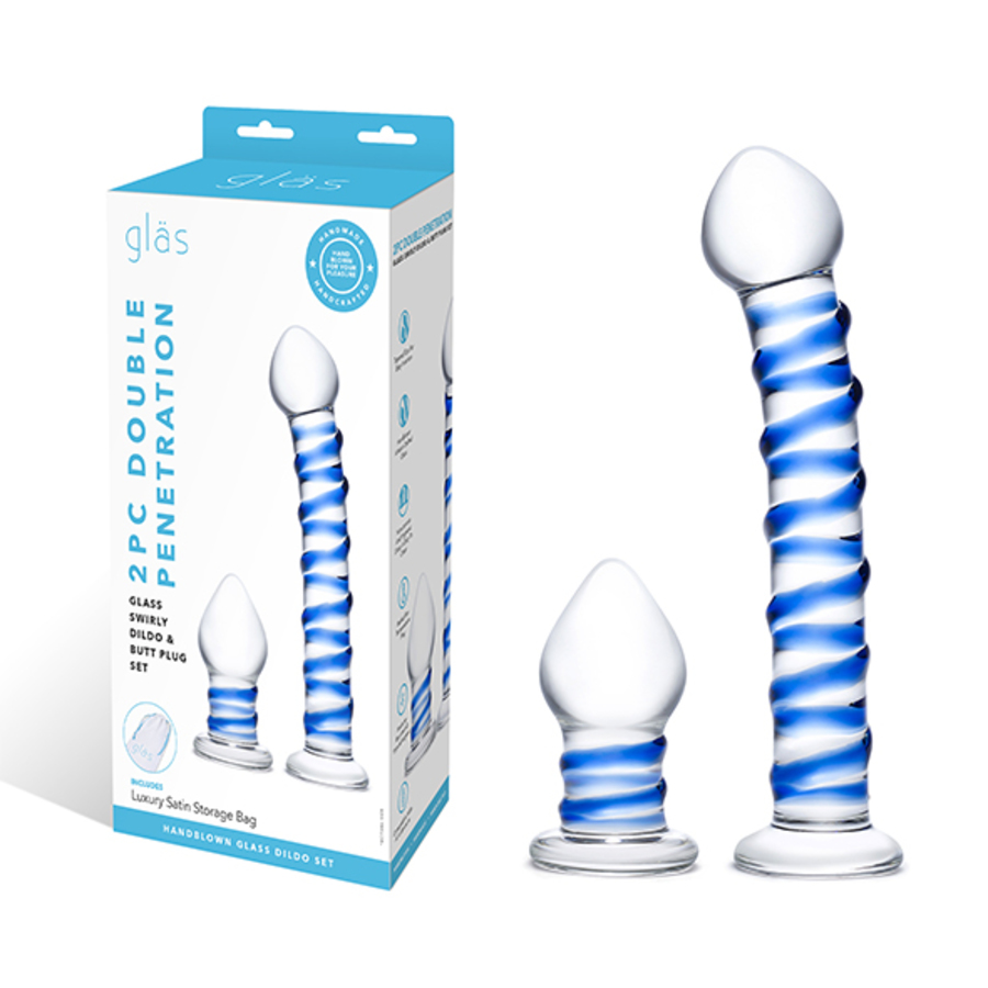 Glas - Double Penetration Glass Swirly Dildo & Butt Plug Set Toys for Her