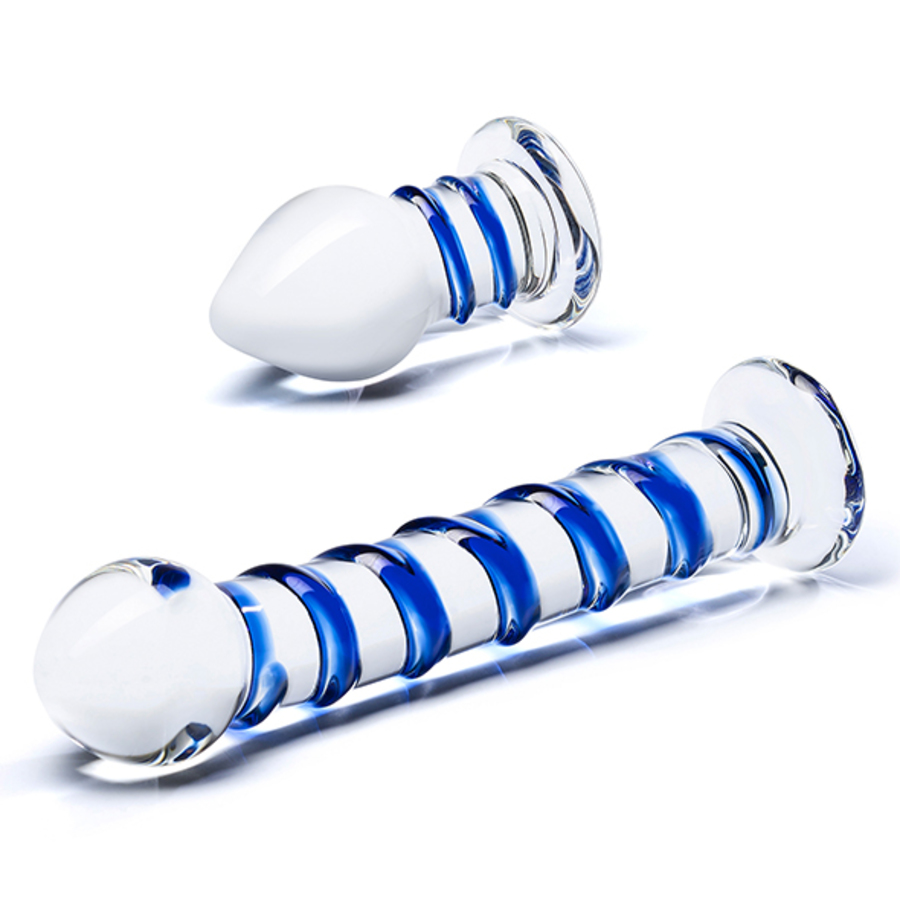 Glas - Double Penetration Glass Swirly Dildo & Butt Plug Set Toys for Her