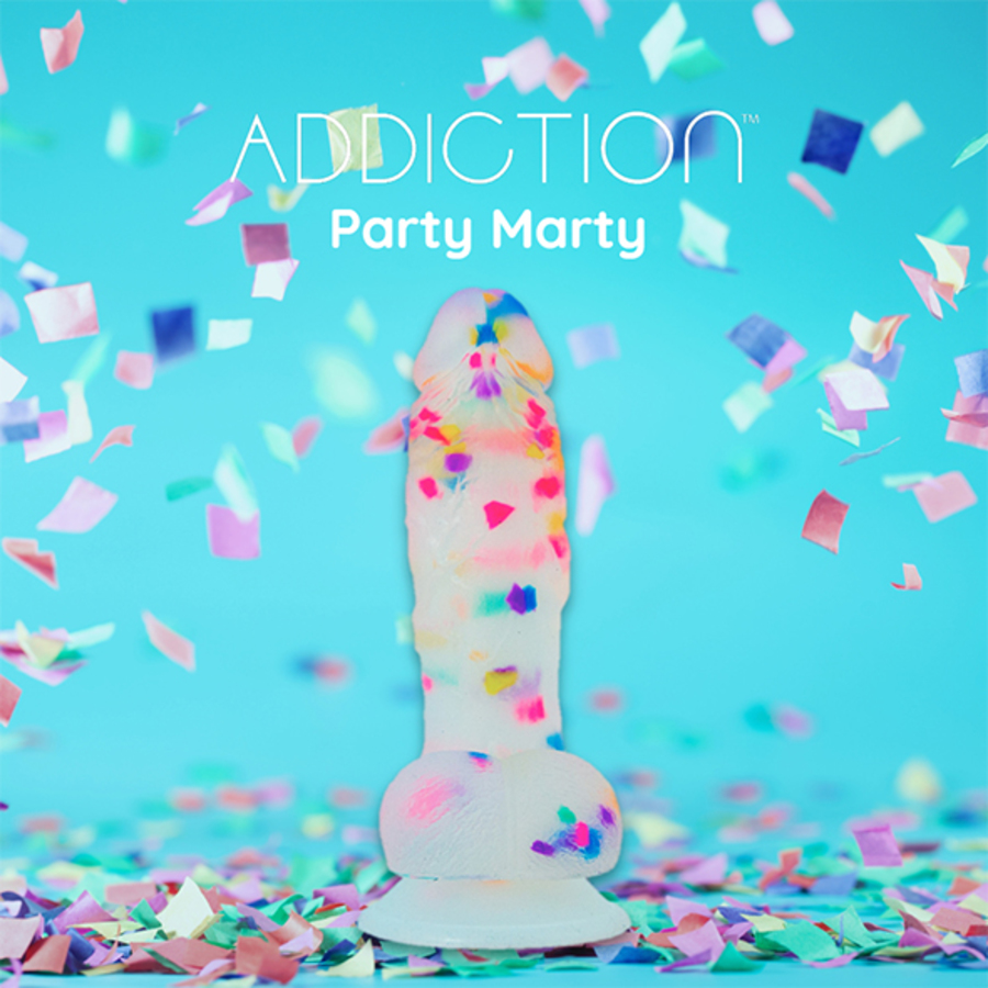 Addiction - Party Marty Confetti Dildo met Zuignap + PowerBullet 19 cm Vrouwen Speeltjes