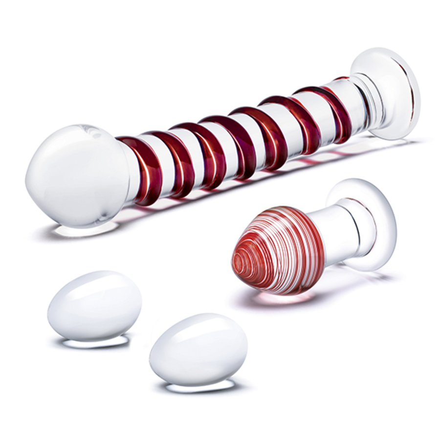 Glas - Mr. Swirly 4 pc Set with Glass Kegel Balls & Butt Plug Toys for Her
