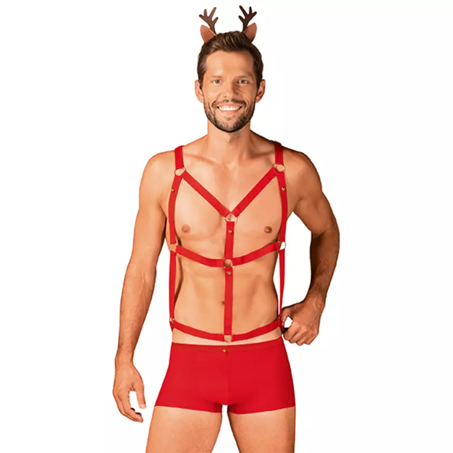 Obsessive - Mr Reindy Harness, Shorts, Headband With Horns Lingerie