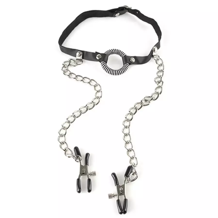 Fetish Fantasy - O-Ring Gag met Tepel Klemmen SM