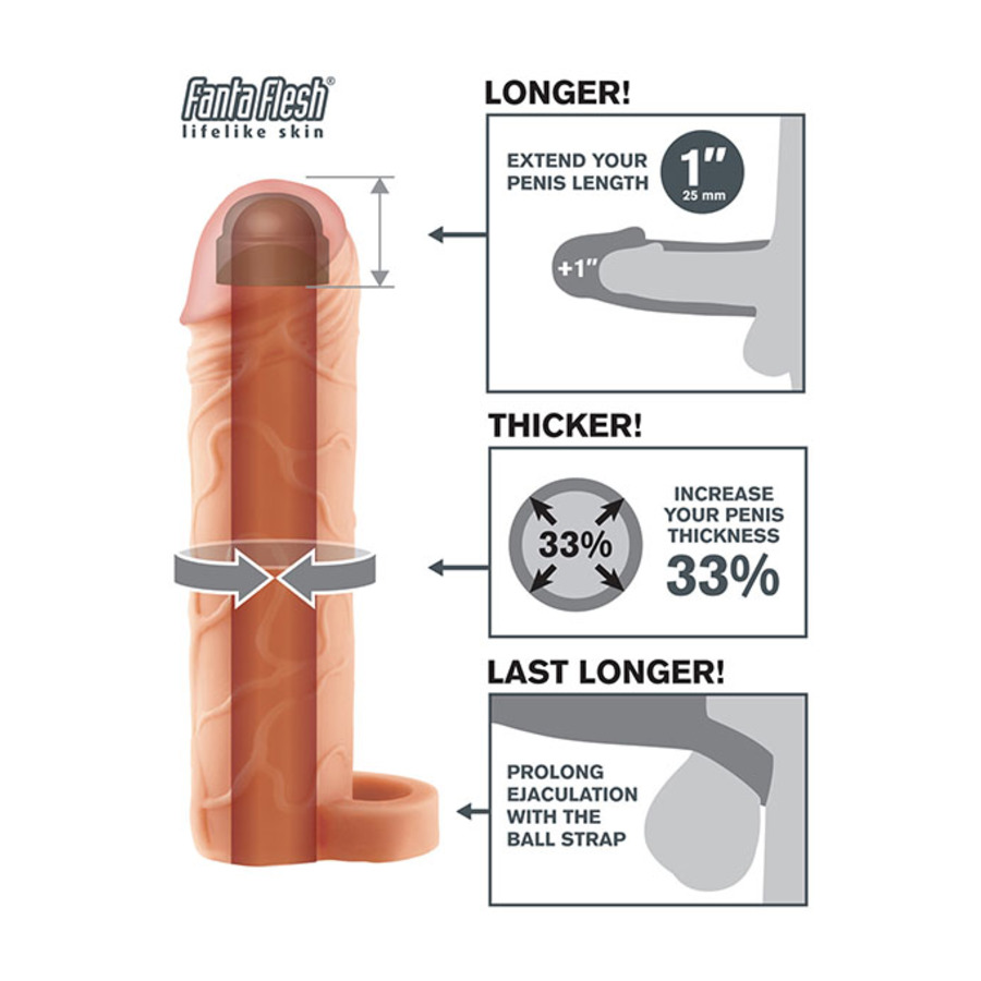 Fantasy X-tensions - 1" Penis Extension Sleeve met Balls Strap Mannen Speeltjes