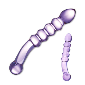 Gläs - Purple Rain Ribbed Glazen Dildo Vrouwen Speeltjes