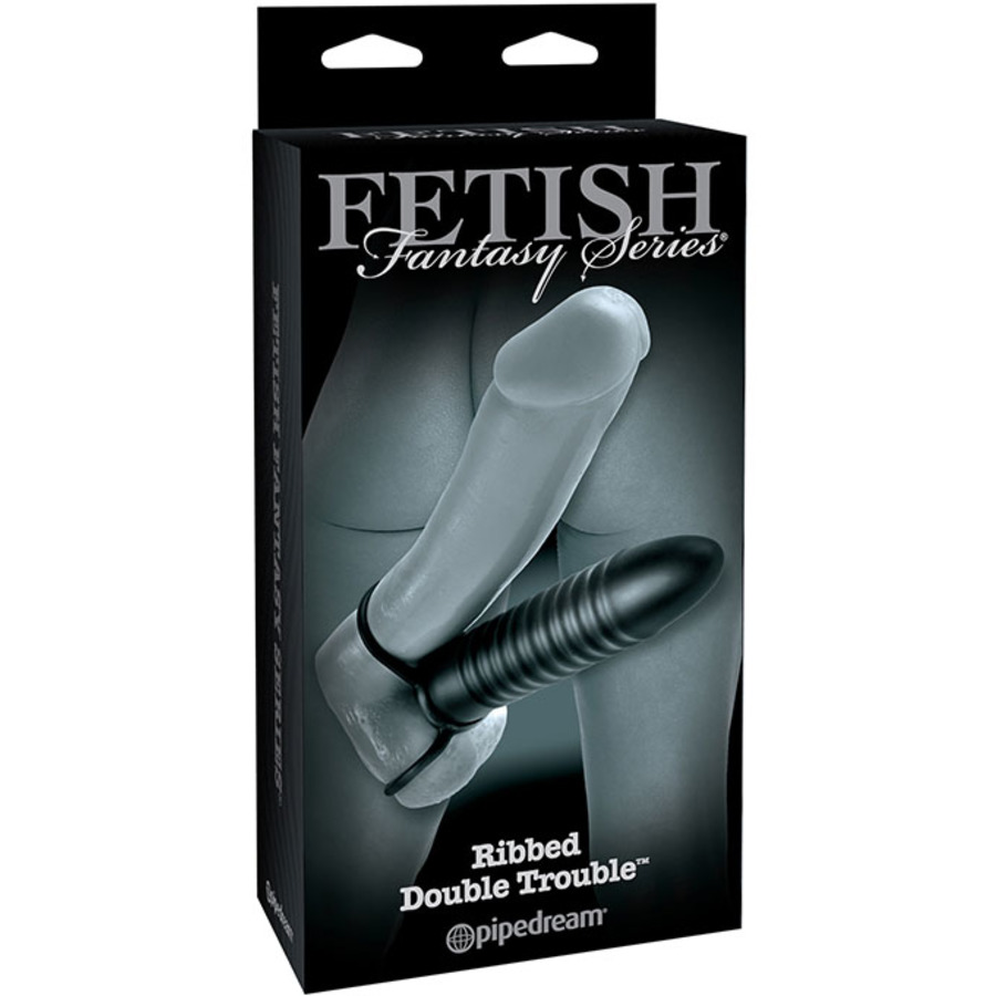 FF Grey - Ribbed Double Trouble Anal Dildo Black Anal Toys