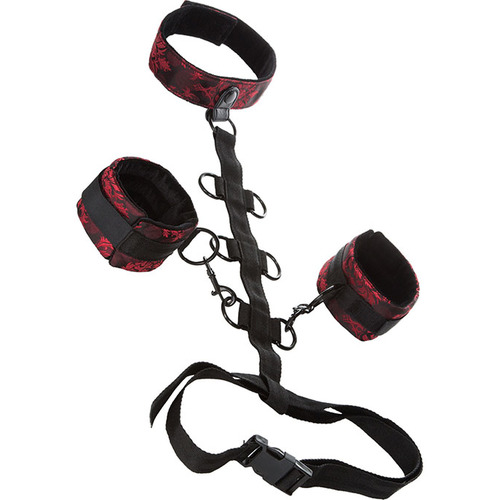 Scandal - Halsband met Handboeien Set Rood/Zwart