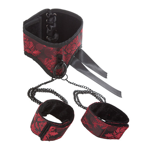 Scandal - Posture Halsband Met Handboeien Rood/Zwart