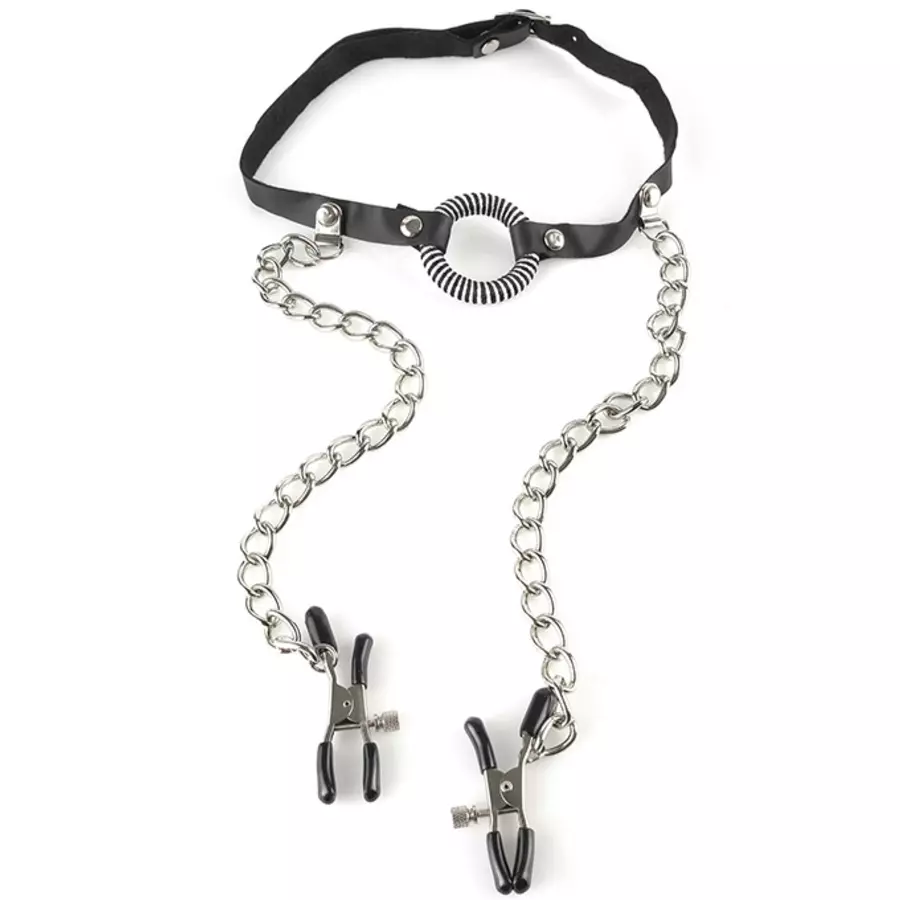 Fetish Fantasy - O-Ring Gag met Tepel Klemmen SM